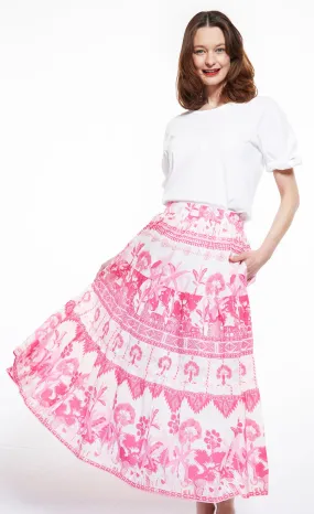 Woodstock Midi Skirt - Pink Ikat