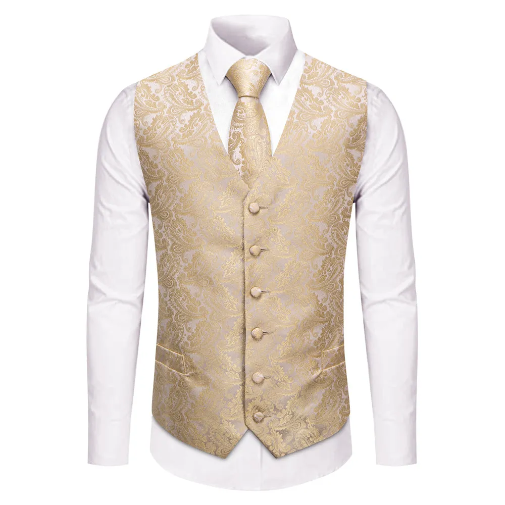 YourTies Champagne Paisley Pattern Waistcoat Vest Necktie Set for Men