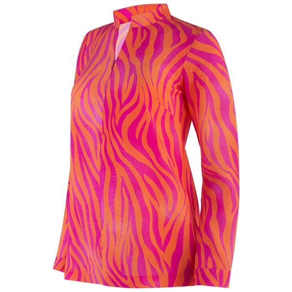 Zip Front Camilla Tunic in Orange/Fuchsia Zebra