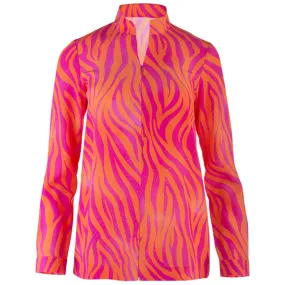 Zip Front Camilla Tunic in Orange/Fuchsia Zebra